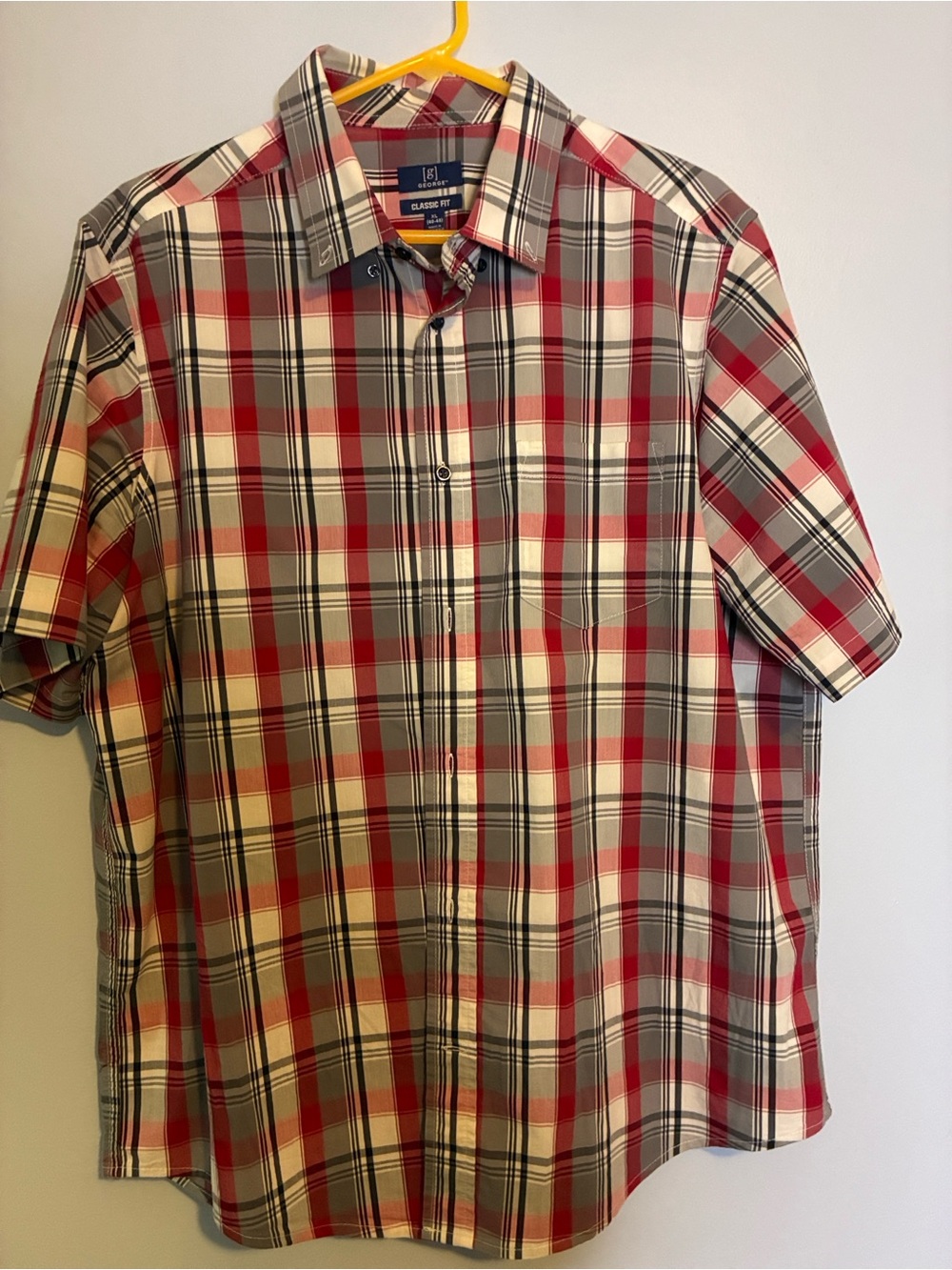 George Red White and Black Plaid Short-Sleeve Button-Down Shirt